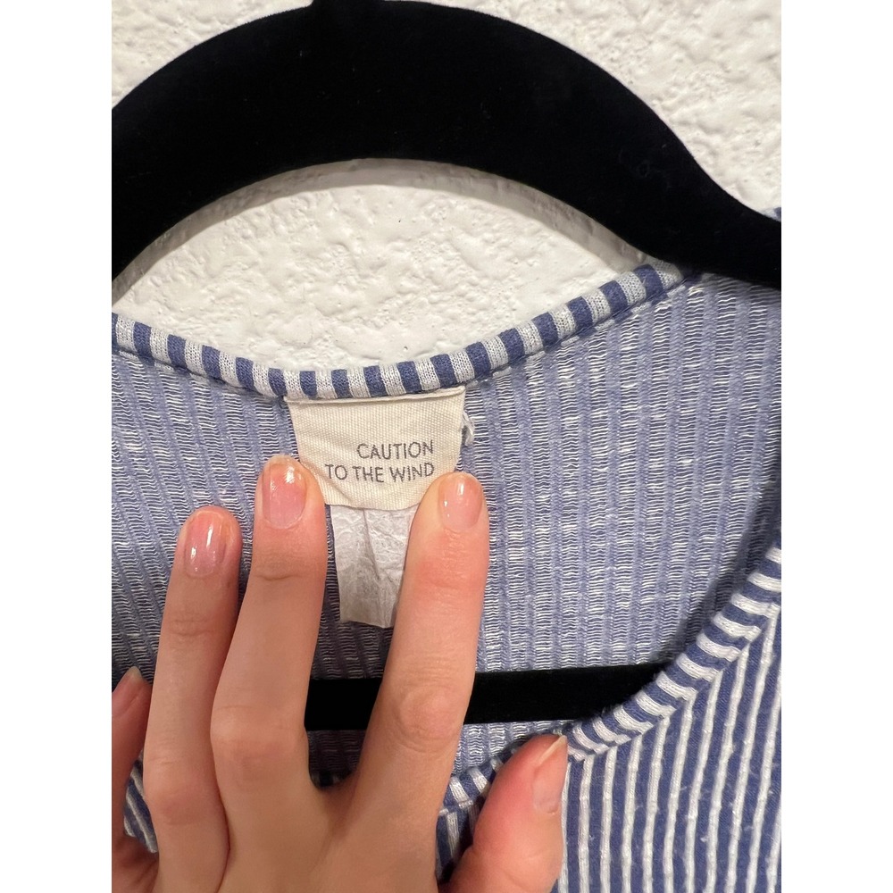 Caution To The Wind Blue White Striped Ribbed Sleeveless Bodycon Midi Dress